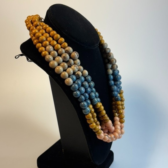 Chunky Vintage Necklace Wood Beads Maximalist Boho Colorful for Stacking - Picture 2 of 8